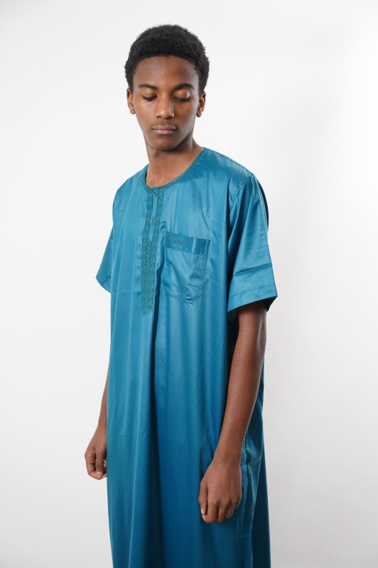 Qamis manches courtes glacé turquoise