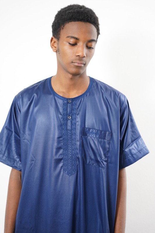 Qamis manches courtes glacé bleu