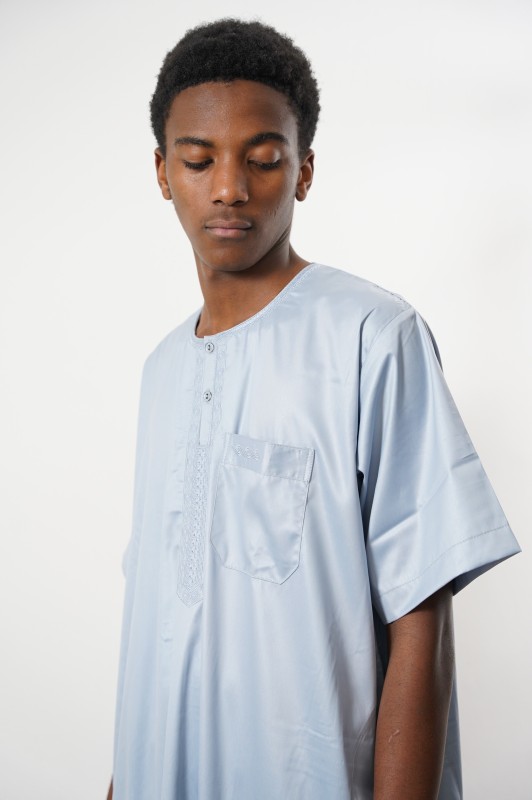 Qamis manches courtes glacé gris