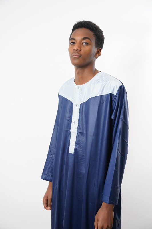 Qamis manches longues glacé bi-couleurs bleu/gris
