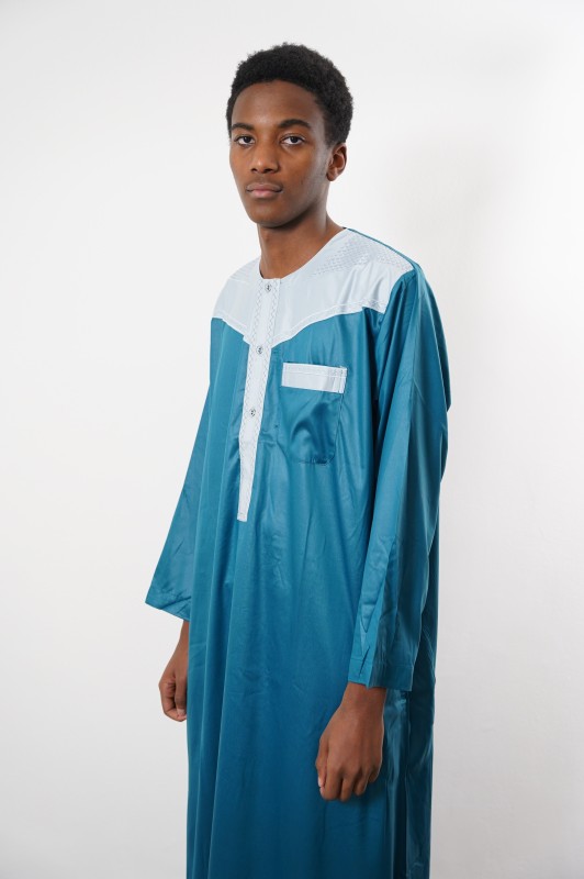 Qamis manches longues glacé bi-couleurs turqoise/gris