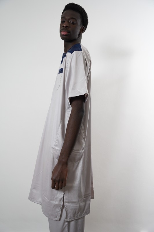 Qamis ensemble manches courtes glacé bi-couleurs beige/bleu